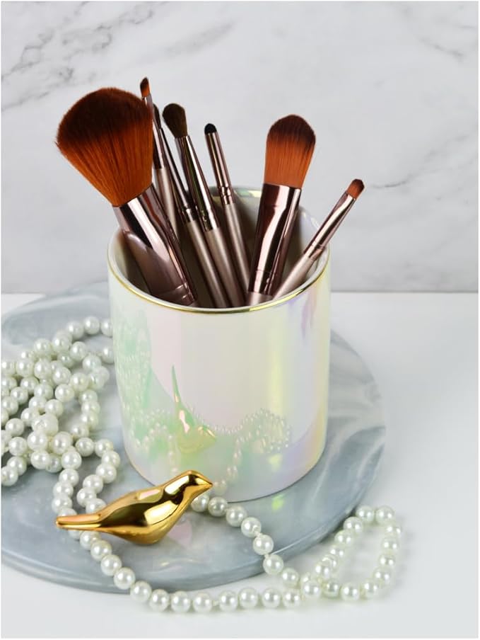 Ceramic Iridescent Pen Holder for Girls and Woman Durable Desk Organizer & paper clip for Office, Classroom, Home