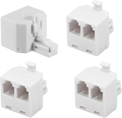 2 Way Telephone Splitter Wall Jack Adapter, 4 Pack, White, 1 Male to 2 Converter Cable RJ11 6P4C Telephone Adapter and Separator for Landline onto Wall Jack, Applied for Phone, Fax, Modem