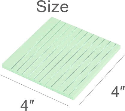 Vanpad Lined Sticky Notes 4x4 Inches, Light Green Ruled Self-Stick Pads, Easy to Post for Home, Office, Notebook, 8 Pads/Pack