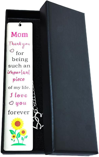 Cute Bookmarks Mother’s Day Gift for Mom Form Daughter Son, Funny Stainless Steel Engraved Bookmark with Love Chain for Women Reading Gifts