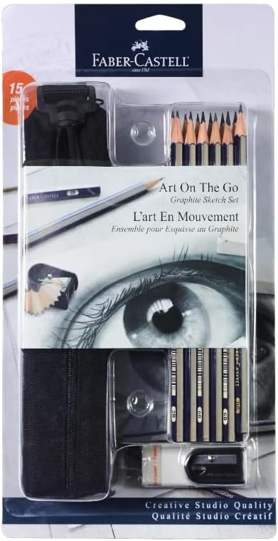 Faber-Castell Creative Studio Art On-The-Go Graphite Sketch Set – 15 Sketching Pencils and Accessories