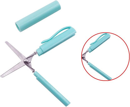Pen Style Scissors with Cover Foldable Scissors Student Scissors Small Craft Scissors Embroidery Scissors for School, 1.4*2*11.4cm, Blue