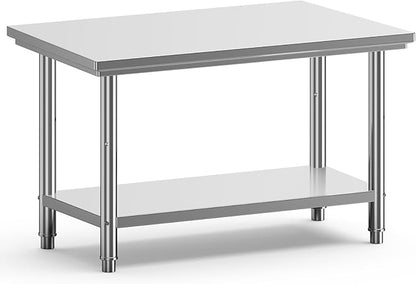 Stainless Steel Table for Work, 24 x 48 Inches Stainless Steel Prep Table with Backsplash,Adjustable Undershelf Stainless Steel Table for Commercial Kitchen, Outdoor, Restaurant, Hotel & Garage