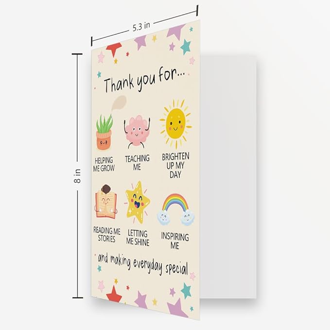 OJsensai Cute Teacher Thank You Card, Best Appreciation Gifts for Daycare Preschool Teacher, Thank You for Helping Me Grow