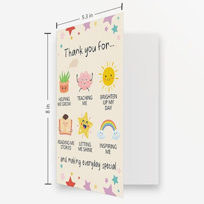 OJsensai Cute Teacher Thank You Card, Best Appreciation Gifts for Daycare Preschool Teacher, Thank You for Helping Me Grow