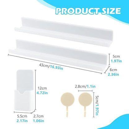 Magnetic Book Shelf for Whiteboard, Magnetic Book Holder File Rack with a Pen Container and Two Hook Acrylic Book Shelves Metal Floating Book Display Shelf for Teacher Kids Room Office(White)