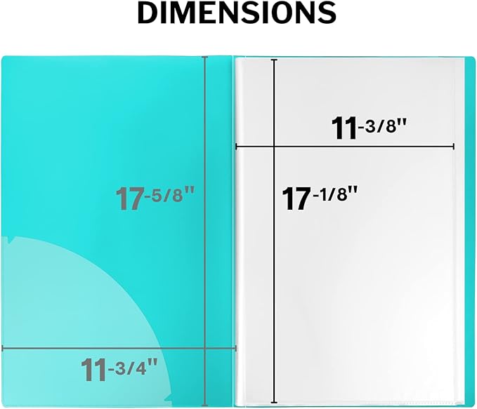 Dunwell 11x17 Portfolio Binder (Aqua), Presentation Book with 24 Clear Plastic Sleeves, Large Art Portfolio Folder, Acid-Free Poly Cover and Sleeves