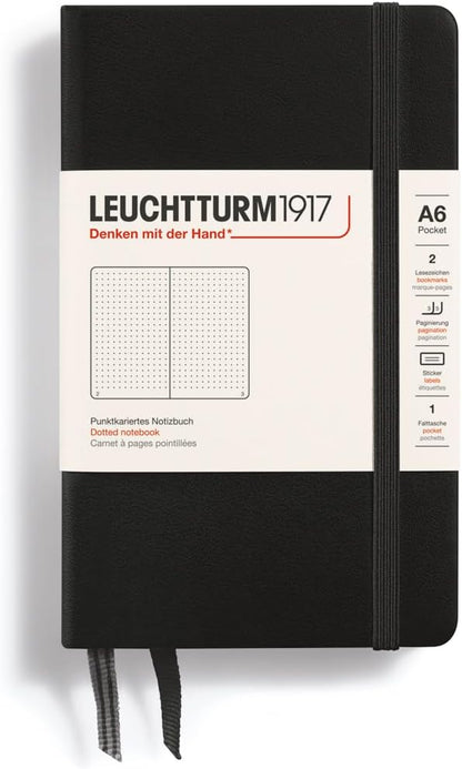 LEUCHTTURM1917 - Notebook Hardcover Pocket A6-187 Numbered Pages for Writing and Journaling (Black, Dotted)