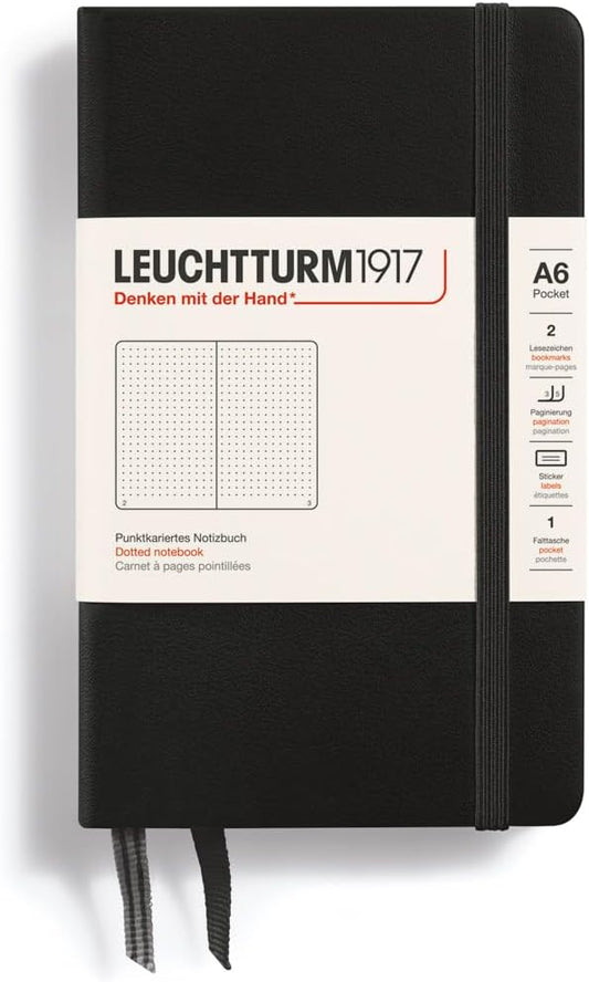 LEUCHTTURM1917 - Notebook Hardcover Pocket A6-187 Numbered Pages for Writing and Journaling (Black, Dotted)