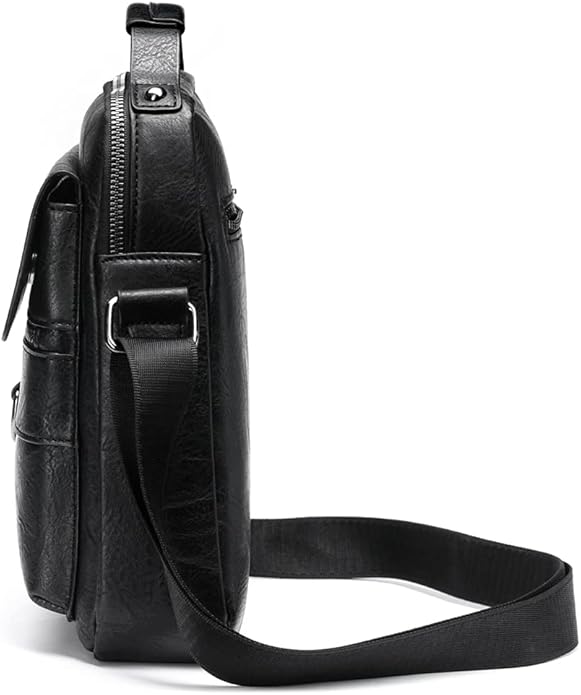 Hebetag Small Leather Sling Shoulder Bag Messenger Pack for Men Women Outdoor Travel Business