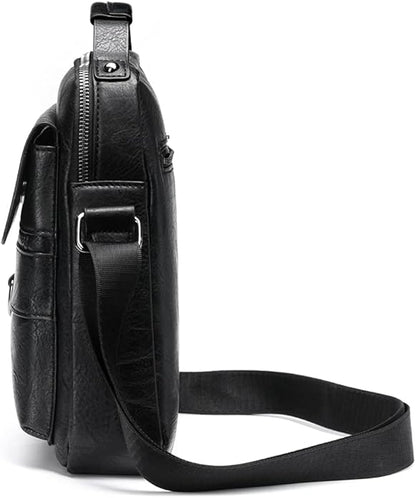 Hebetag Small Leather Sling Shoulder Bag Messenger Pack for Men Women Outdoor Travel Business
