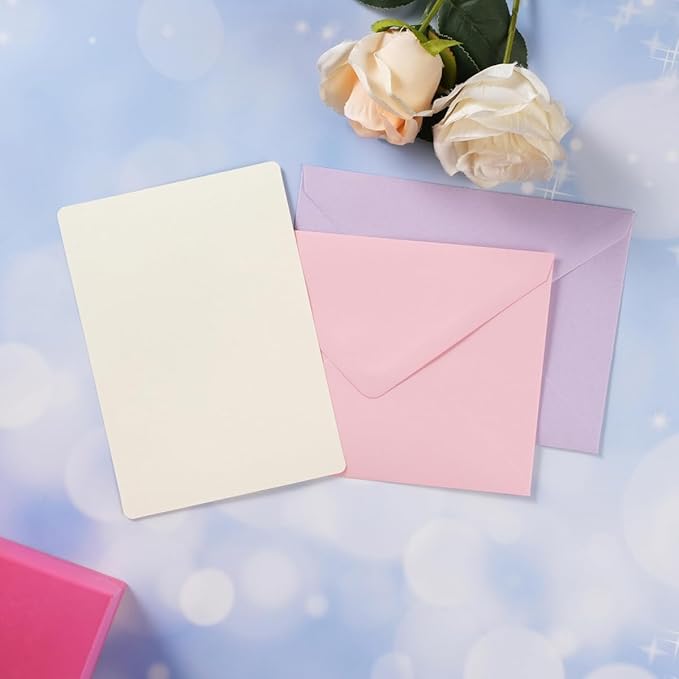 A7 Colorful Envelopes and Blank Cards 24 Pieces A7 Envelopes and 24 Pieces 5x7 Cream Color Flat Cards for Weddings, Invitations, Birthday, Baby Shower (Cream/Multicolor)