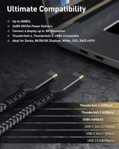 Maxonar [2 Pack 3.3FT] Thunderbolt 4 Cable, 240W Thunderbolt Cable 40Gbps Sync 8K/5K@60Hz Display and for Thunderbolt 4, Thunderbolt 3, USB4, and USB-C Devices