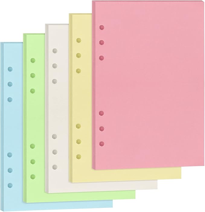 A5 Refills Paper, A5 Binder Planner Loose Leaf Paper, [5 Color] 150 Sheets (300 Pages) 6-Hole Notebook Refills for 6-Ring Refillable A5 Ring Binder Notebook Planner, Blank Paper