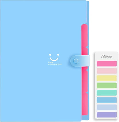 Forvencer Accordion File Organizer, Letter Size, 5 Pocket Expanding File Folder, Cute File Folder with Labels, Portable File Organizer for School Office Supplies, Folders for Documents, Blue