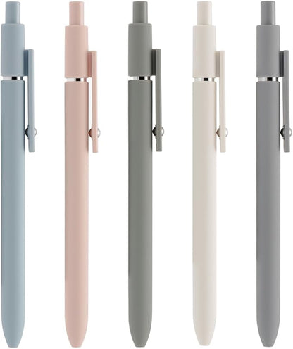 5PCS Retractable Gel Pens Set, Quick Dry Black Ink Fine Point Roller Ball Gel Ink Pen for Smooth Writing (Morandi Color)