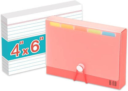 H4D 4x6 Index Card Case with 100 Heavyweight Ruled Index Cards and Dividers, Red
