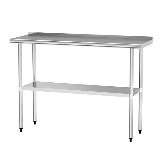 Stainless Steel Table 18 x 48 Inches Metal Prep Table with Backsplash & Adjustable Undershelf for Commercial Kitchen, Outdoor, Restaurant, Hotel & Garage