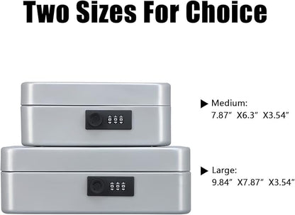 KYODOLED Cash Box with Combination Lock,Safe Metal Box for Money,Storage Lock Box with Money Tray,7.87"x 6.30"x 3.54" Lightgrey Medium