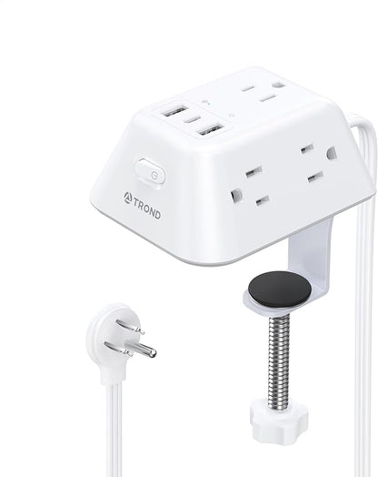 Desk Clamp Power Strip, Surge Protector with 5 AC Outlets and 3 USB Ports, Desk Mount Charging Station, Fit 1.97in Tabletop Edge Thick, 6FT Extension Cord, for Home Office Gaming Accessories