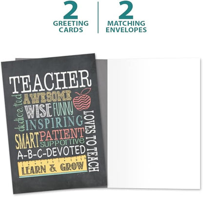 Tree-Free Greetings Teacher Appreciation Cards - Artful Designs - 2 Cards + Matching Envelopes - Made in USA - 100% Recycled Paper - 5"x7" - Lighthearted, For Teacher, Awesome Teacher (GT64456)