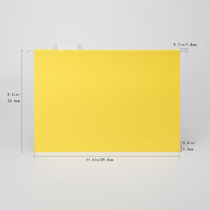 Yellow Hanging File Folders,25 Packs Letter Size File Folder,Designed for Bulky Files,Filing Cabinet,1/5 Adjustable Tabs for Office,School,Home