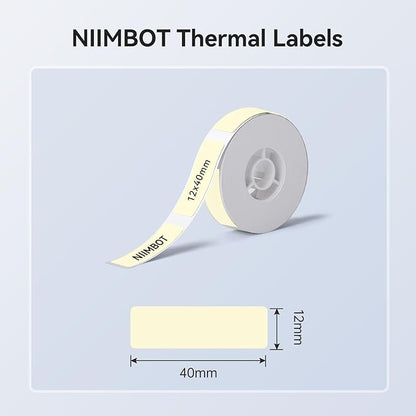 NIIMBOT Label Maker Tape for D11/D110/D101 Label Maker, 12 x 40 mm (0.47'' x 1.57'')-160 Tapes/Roll for Home Office Labeling Tape Replacement, Light Yellow