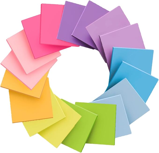 Sticky Notes, 18 Pads, 3 x 3 inches, Multi-Color, Self-Stick Pads, 56 Sheets/Pad, School Supplies and Office Products(A-18 Pads)