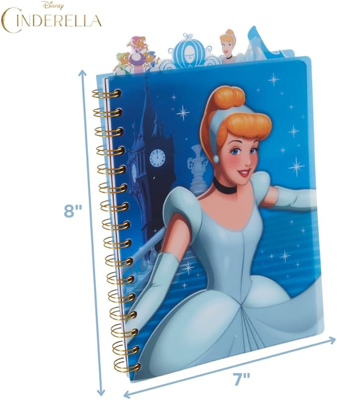 Innovative Designs Disney Cinderella Tab Journal Notebook, Spiral Bound, 96 Lined Pages, 8 x 7 inches