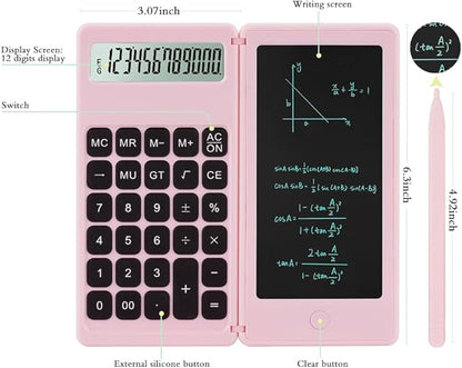 Desk Calculator, Desktop Small Calculator with Writing Notepad, Basic 4-Function Math Large Button Calculator, School Supplies for Kids, Middle/High School Students (Pink)