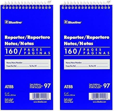 Blueline Reporter Notebook/Note Pad, 4 x 8 inches, 160 Pages / 80 Sheets (AT8B) (Pack of 2)