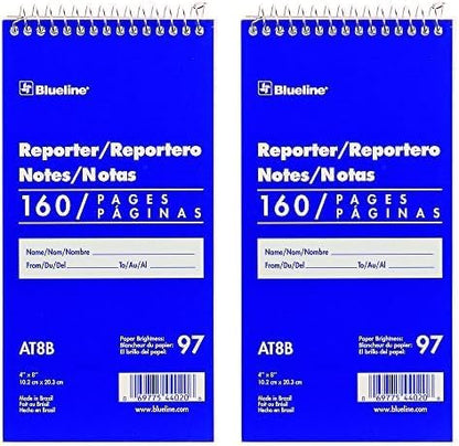 Blueline Reporter Notebook/Note Pad, 4 x 8 inches, 160 Pages / 80 Sheets (AT8B) (Pack of 2)