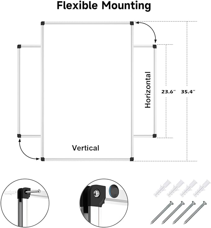 XBoard Magnetic Whiteboard 36 x 24 Inch, Dry Erase White Board for Wall with Marker Tray 3' x 2' | Aluminum Frame Message Presentation Board for Home School & Office