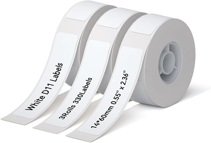 NIIMBOT D11 Label Maker Tape Adhesive White Label Paper 0.55" X 2.36" (14 X 60mm) 110 Labels/Roll, Compatible for NIIMBOT D11 D110 Label Printer, Thermal Paper Black on White, 3-Roll