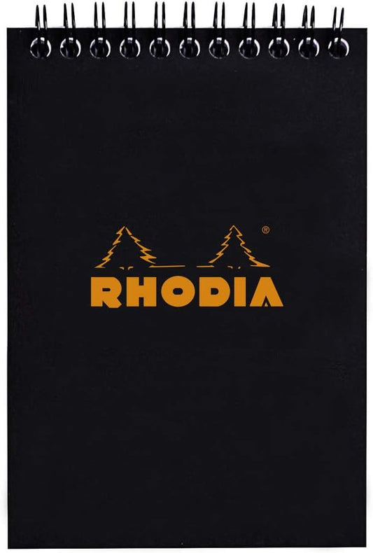 Rhodia Wirebound Notepad, A6, Square ruling - Black