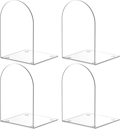 Acrylic Bookends 4 Pieces, Book Ends for Shelves, Clear Bookends for Book Shelves and Desktop Organizer, Transparent Bookends to Hold Books for Home Office Supplies