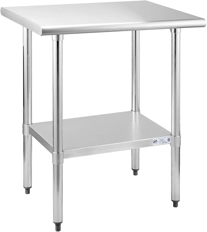 Hally Stainless Steel Table for Prep & Work 24 x 30 Inches, NSF Commercial Heavy Duty Table with Undershelf and Galvanized Legs for Restaurant, Home and Hotel