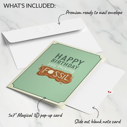 Lovepop Birthday Pop-Up Card for Her, Him, Men, Women - 3D Animal Greeting Cards - You F*cking Fossil - 5" x 7" - Blank Notecard & Envelope Included