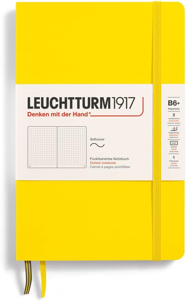 LEUCHTTURM1917 - Notebook Softcover Paperback B6+ - 123 Numbered Pages for Writing and Journaling (Dotted, Lemon)