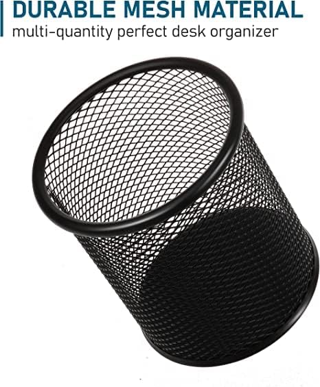 QYH Metal Pencil Holder for Desk Mesh Pen Cup 2 Packs Black Pen Organizer Office 3.54x3.93 Inch