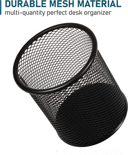 QYH Metal Pencil Holder for Desk Mesh Pen Cup 2 Packs Black Pen Organizer Office 3.54x3.93 Inch