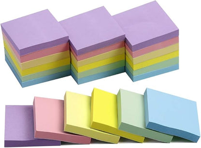 Vanpad (24 Pack) Sticky Notes 2x2 in Pastel Post Stickies Super Sticking Power Memo Pads Strong Adhesive, 64 Sheets/pad