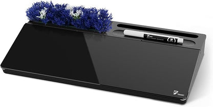 TOWON Black Whiteboard for Desk with Artificial Potted Plant & Nano Incense Stone Aromatic, Desktop Dry Erase Notepad with Storage, Desk Accessories Tray with Organizer for Home Office