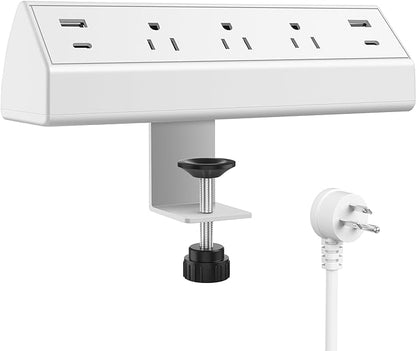 Desk Clamp Power Strip USB C,40W Fast Charging Station,2 PD 20W USB C Charger,Desk Edge Mount Power Strip 4 USB Ports 3 Widely Spaced Outlets Surge Protector,6ft Flat Plug,Fit 1.96" Tabletop Edge