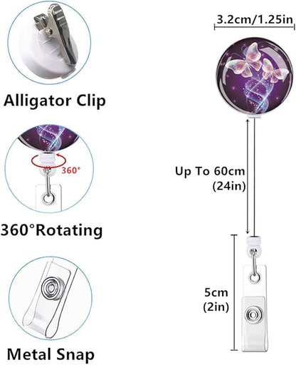 Retractable ID Badge Holder,Nurse Badge Reels with Clip,Name Card Holders for Office Worker Doctor Nurse（3 Pack Butterfly ）