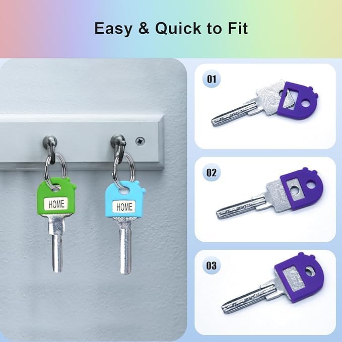 Key Labels - Stretchy All-in-One Key Covers Caps, The Keys Identifier Caps Tags, ONE Size FITS Most Keys with Blank & Printed Labels.Coded ID Key Labels Tags, 8PACK