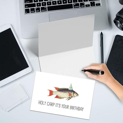Spercy Funny Pun Birthday Card for Friends, Fishing Carp Birthday Card for Him Her, Humor Fishing Birthday Card, Holy Carp, It's Your Birthday
