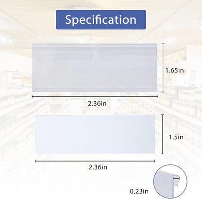 Diteje 20 Pack Plastic Wire Shelf Label Holder,Shelving Rack Retail Sign Hook Labels Clip On with Paper Inserts,2.36x1.50inch