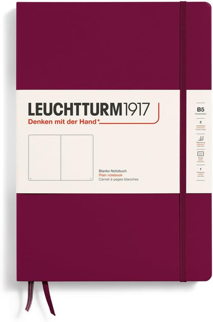 LEUCHTTURM1917 - Notebook Hardcover Composition B5-219 Numbered Pages for Writing and Journaling (Port Red, Plain)