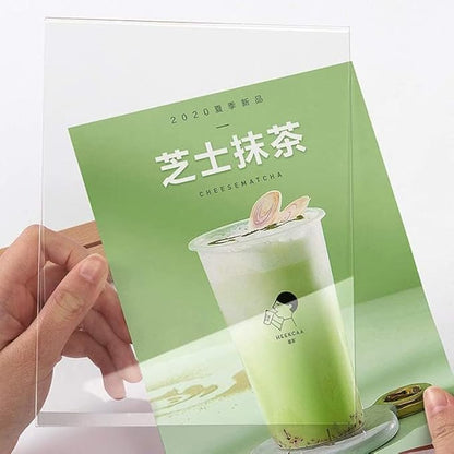 Acrylic Sign Holder A4/A5/A6 Menu Displays Double Sided, Wood Base Table Top Sign Stand (Horizontal A6 148×105mm/5.83×4.13 inches)